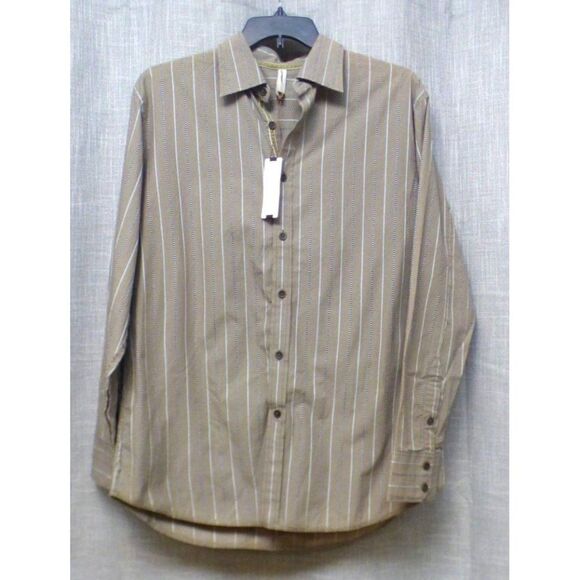 Transcript Men’s Striped Exposed Seam Casual Button Down Shirt, L, Taupe - Picture 2 of 10